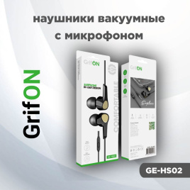 Наушники GrifON GE-HS02 3.5mm с микрофон. вакуум black