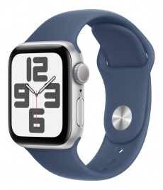 Apple Watch SE 2024 GPS 40mm Silver Aluminium Case with Denim Sport Band - M/L MXED3