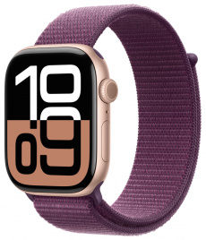 Apple Watch Series 10 GPS 46mm Rose Gold Aluminum Case with Plum Sport Loop