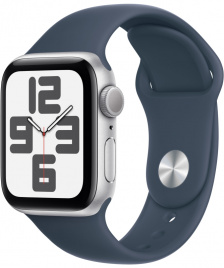 Apple Watch SE 2023 GPS 40mm  Silver Aluminum Case with Storm Blue Sport Band (M/L MRE23)