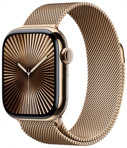 Apple Watch Series 10 GPS + Cellular 42mm Gold Titanium Case with Gold Milanese Loop фото 1