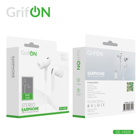 Наушники GrifON GE-HS09 Type-C с микрофон. вакуум white фото 1