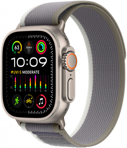 Apple Watch Ultra 2 GPS 49mm Titanium Case with Green/Grey Trail Loop - M/L фото 1